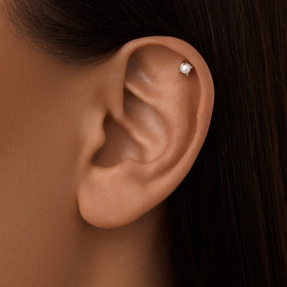 Серебряный пирсинг с искусственной жемчуженой Miestilo