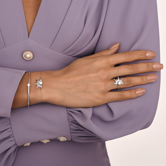 Серебряный жесткий браслет с фианитом Miestilo