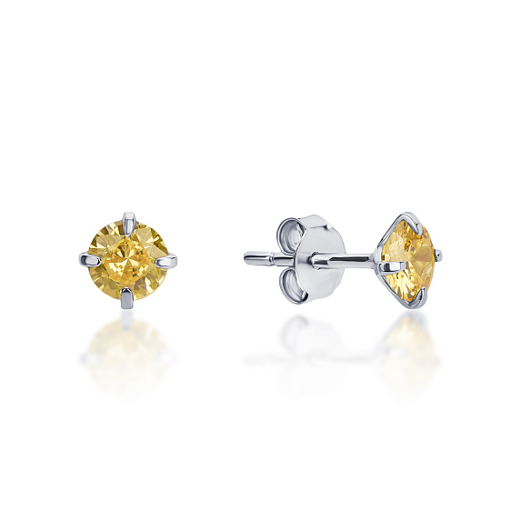 Серебряные пусеты с желтыми фианитами  Miestilo