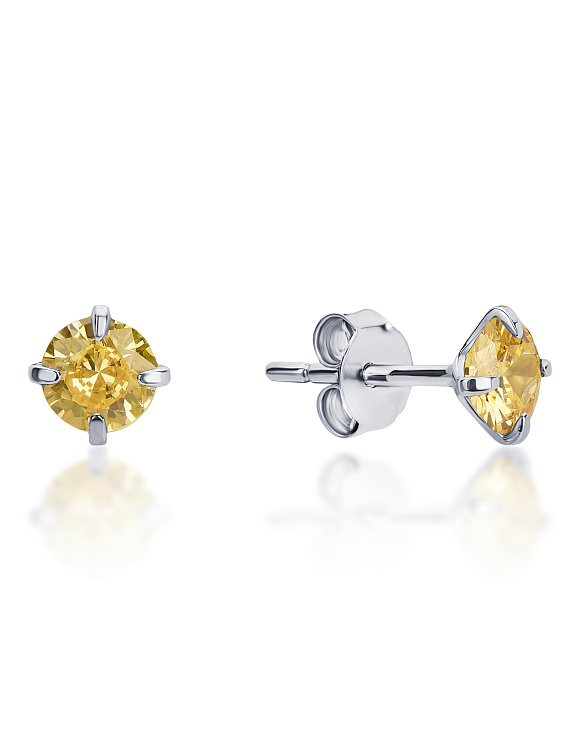 Серебряные пусеты с желтыми фианитами  Miestilo  2