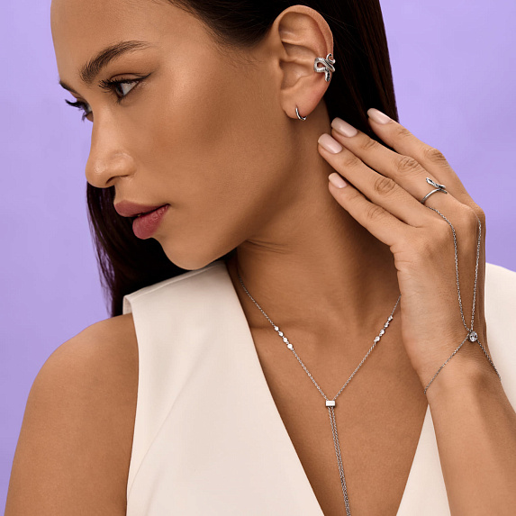 Серебряное колье-галстук с фианитами Miestilo