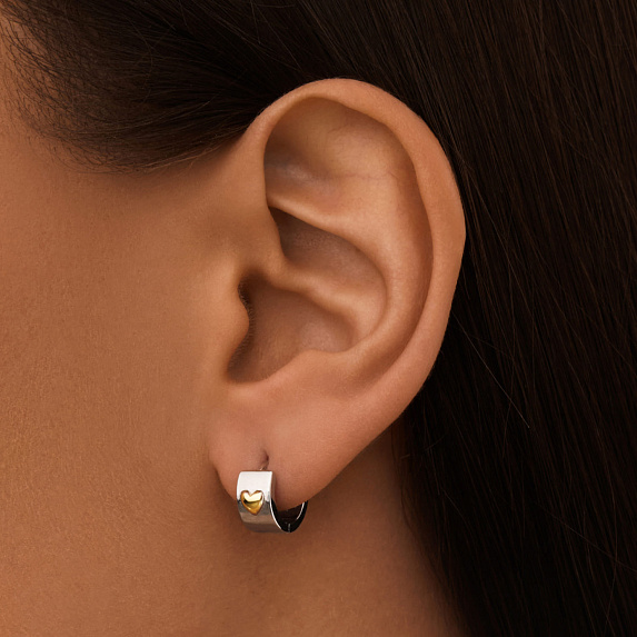 Серебряные серьги кольца биколор сердце Miestilo
