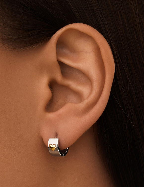 Серебряные серьги кольца биколор сердце Miestilo