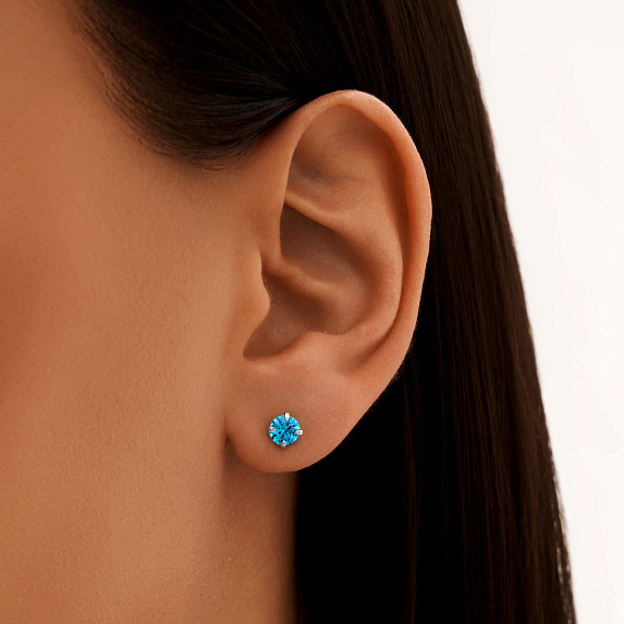 Серебряные пусеты с голубыми фианитами  Miestilo