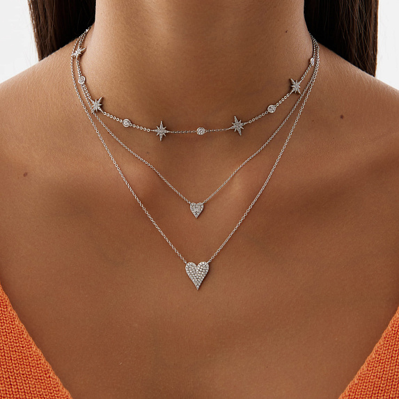 Колье с сердцем из серебра с фианитами Miestilo