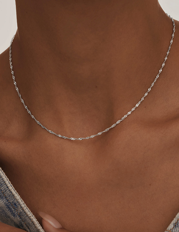 Серебряная цепь родированная Сингапур граненый ширина плетения 1,4 мм D проволоки 0,25 мм Miestilo