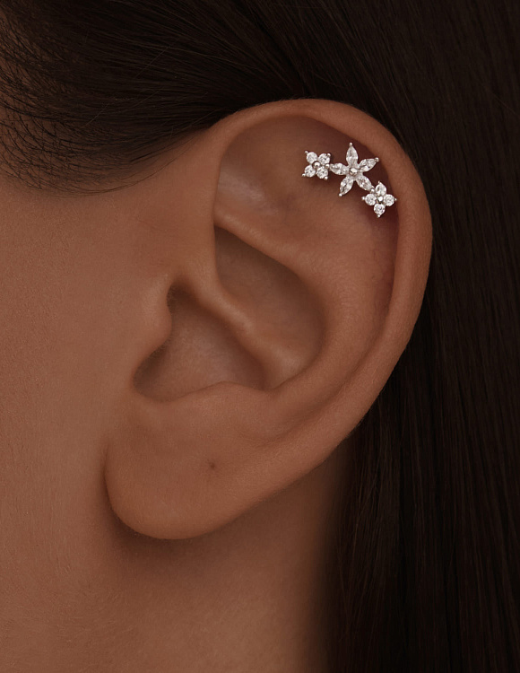 Серебряный пирсинг с фианитами Miestilo