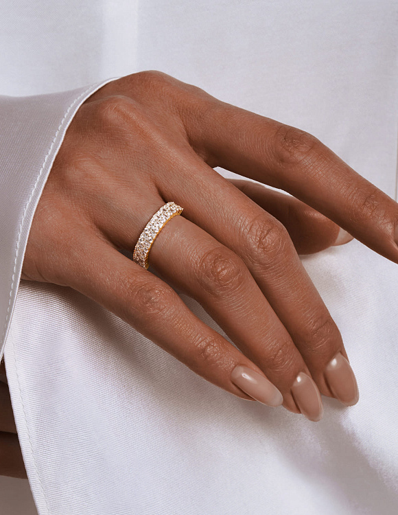 Кольцо женское серебро 925 обручальное с позолотой и фианитами Miestilo