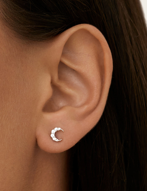 Серебряные пусеты в форме полумесяца с фианитами MIESTILO  Miestilo