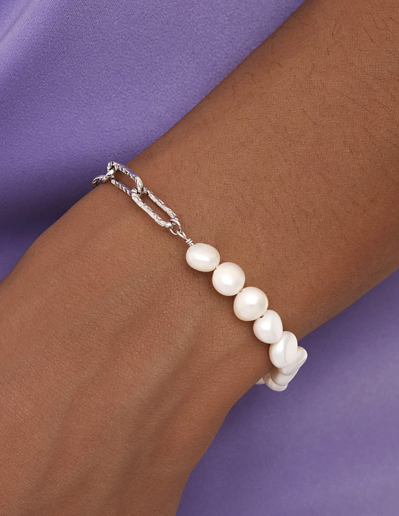 Элегантный браслет с жемчугом и акцентной цепочкой MIESTILO Miestilo