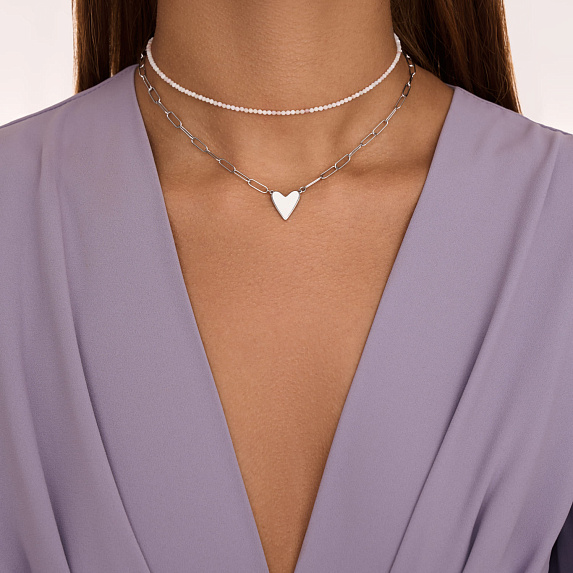 Серебряное колье с сердцем в эмали Miestilo