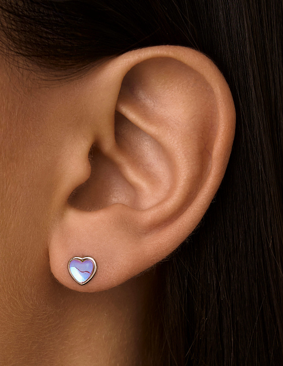 Серебряные серьги-гвоздики с лунным камнем в форме сердца MIESTILO Miestilo