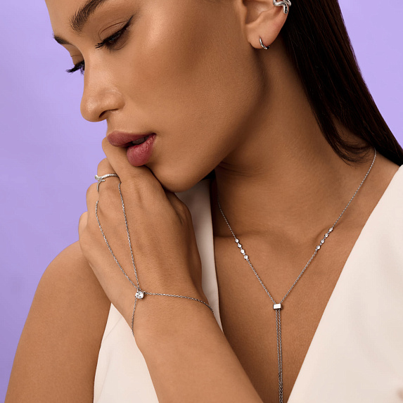 Серебряное колье-галстук с фианитами Miestilo