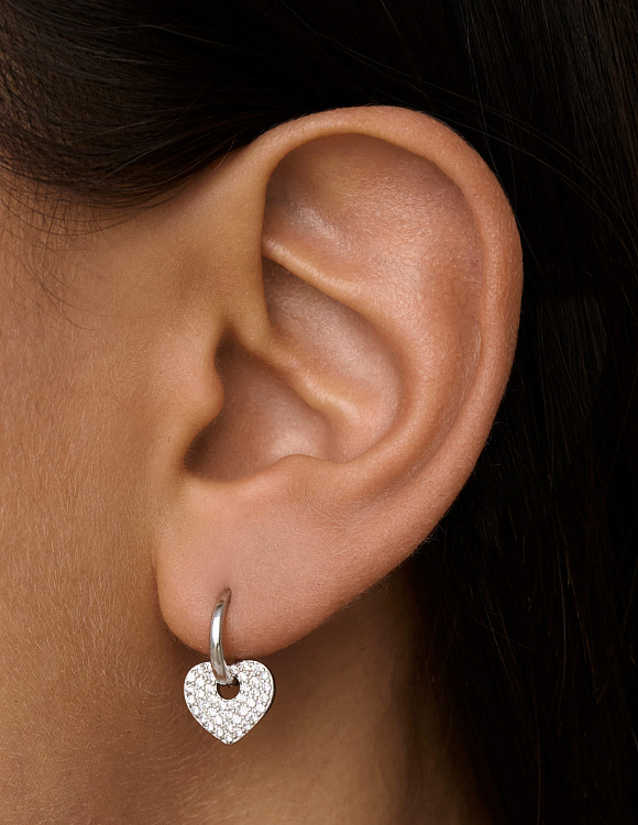 Серебряные серьги-конго со съемными подвесками-сердечками с фианитами MIESTILO  Miestilo