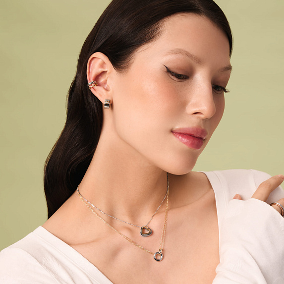 Серебряные серьги кольца биколор сердце Miestilo