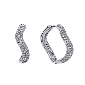 Серебряные серьги кольца волна с фианитами Miestilo