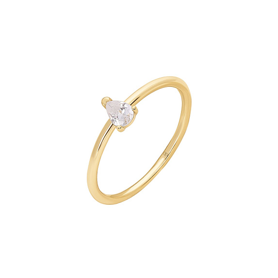 Серебряное кольцо позолоченное с фианитом в огранке груша Miestilo