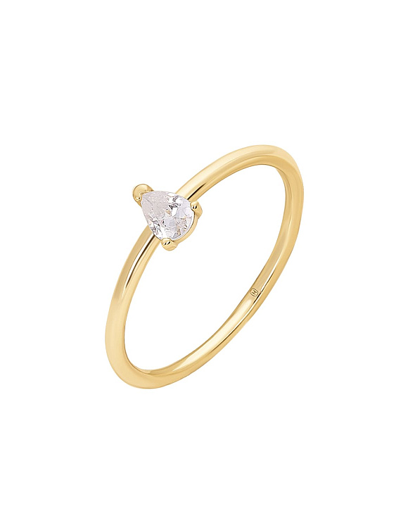 Серебряное кольцо позолоченное с фианитом в огранке груша Miestilo  2