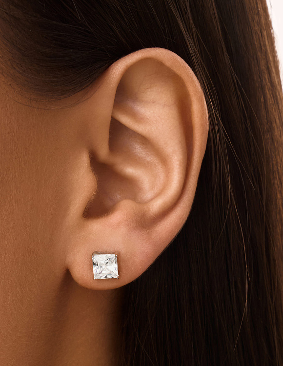 Изящные пусеты с квадратными фианитами Miestilo