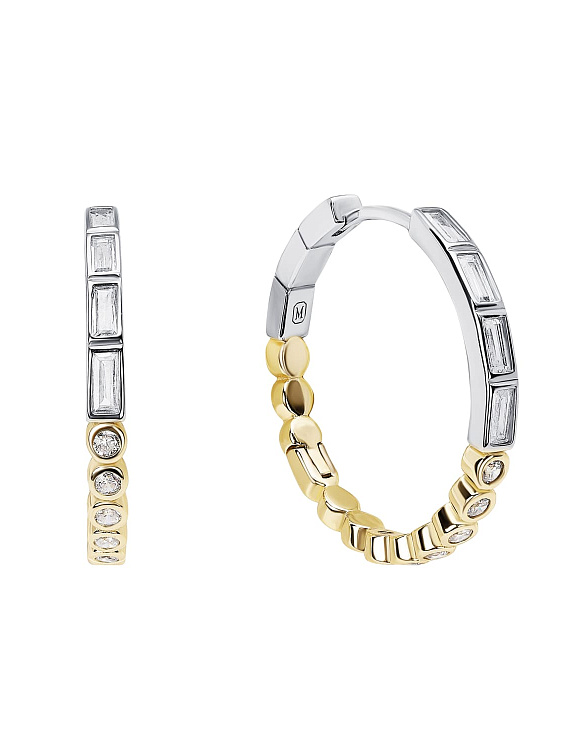 Серебряные серьги кольца биколор с фианитами Miestilo  2