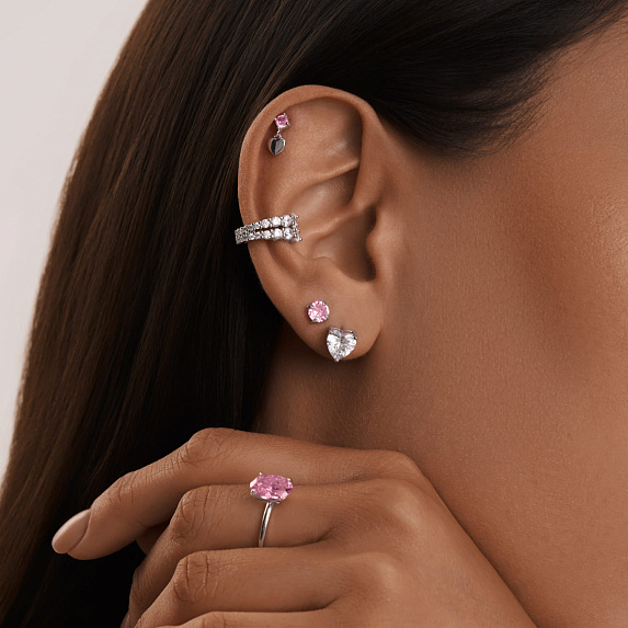 Серебряное кольцо с розовым фианитом в огранке овал Miestilo