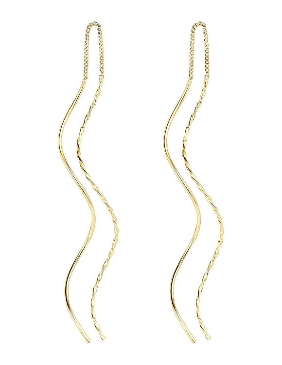 Серьги серебро 925 протяжки длинные в позолоте Miestilo