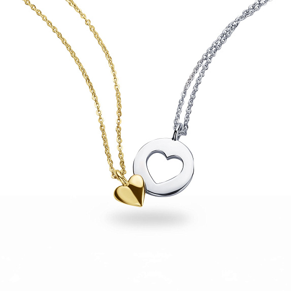 Серебряное парное колье с сердцами для мамы и ребенка Miestilo