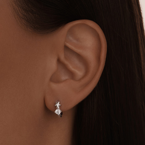 Серебряная моносерьга кольцо звезда с фианитами Miestilo