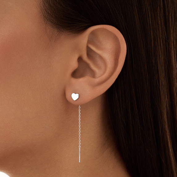 Серьги серебро 925 женские длинные протяжки сердечки Miestilo