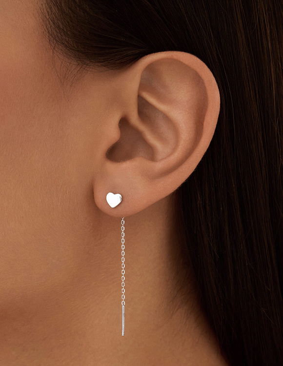 Серьги серебро 925 женские длинные протяжки сердечки Miestilo