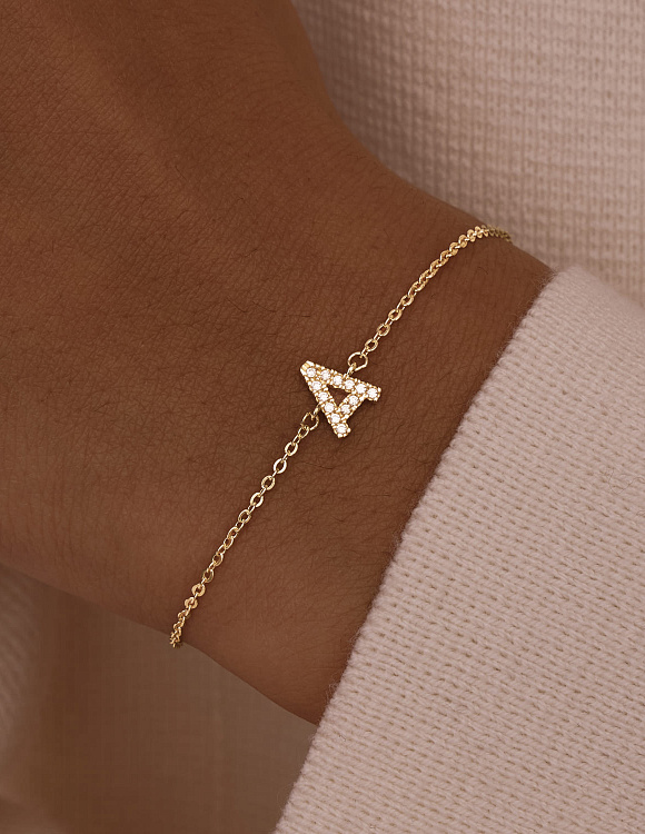 Браслет серебро 925 серебряный с буквой А в позолоте Miestilo