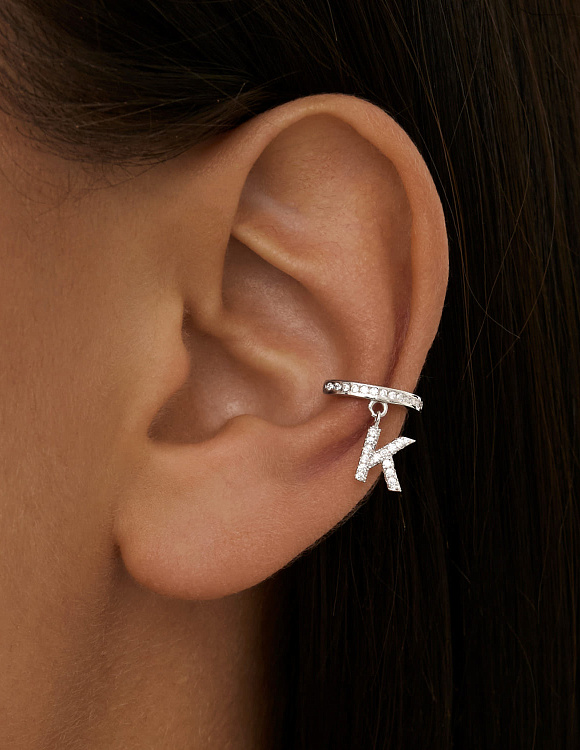 Серьга кафф серебро 925 моносерьга серебряная с буквой К Miestilo