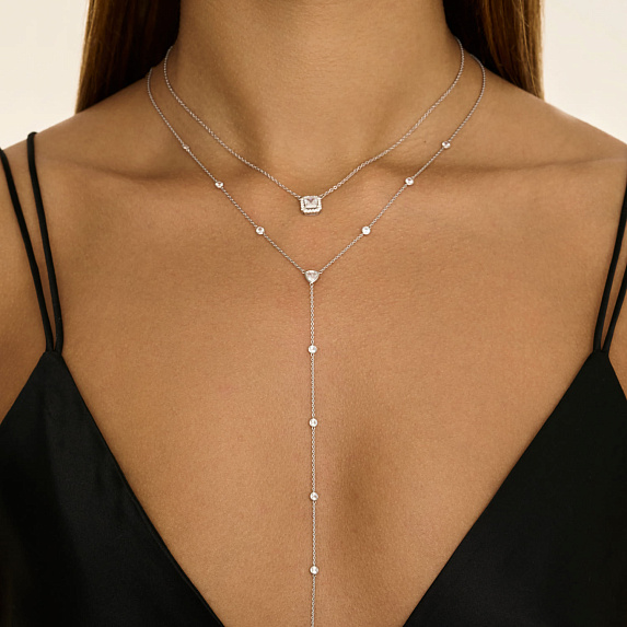Серебряное колье с крупным белым фианитом Miestilo
