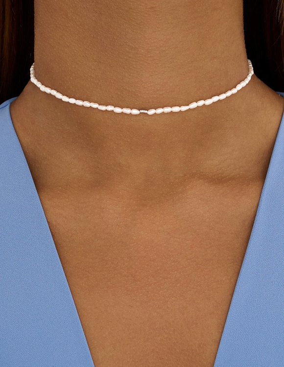 Серебряное колье-чокер с натуральным жемчугом MIESTILO  Miestilo