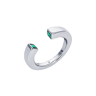 Разъемное кольцо из серебра с зелеными фианитами в огранке квадрат Miestilo