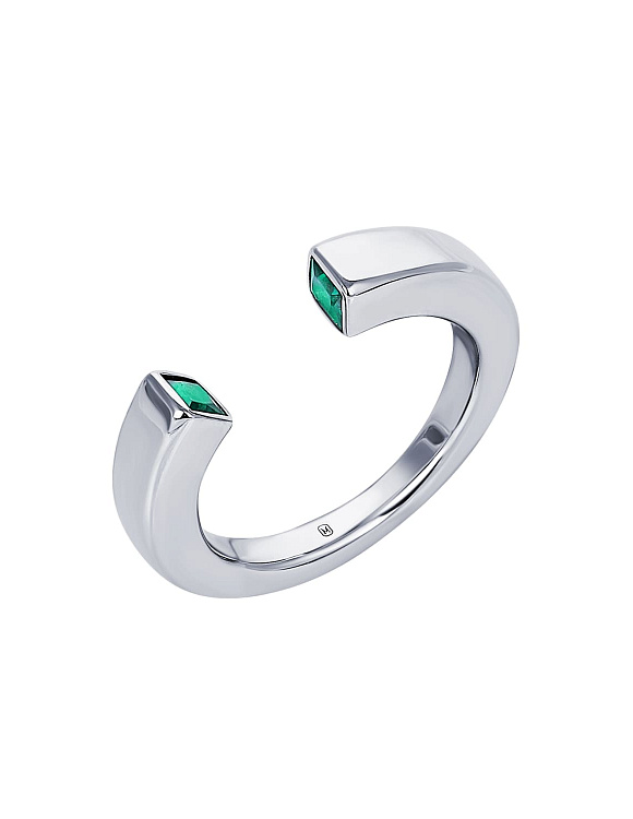 Разъемное кольцо из серебра с зелеными фианитами в огранке квадрат Miestilo