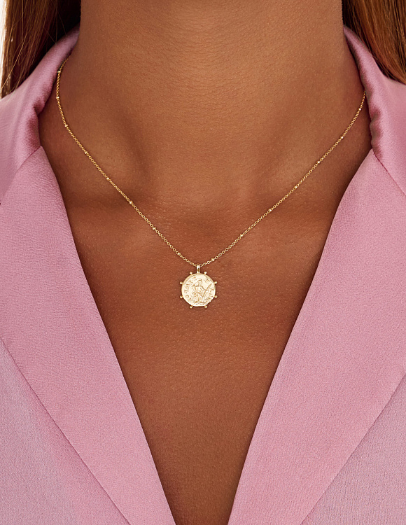 Подвеска на шею женская серебро 925 с позолотой круг Miestilo