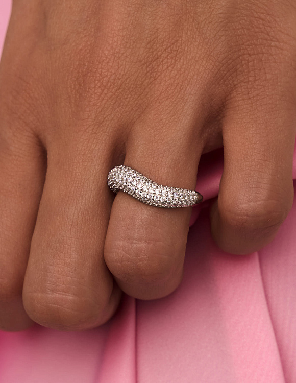 Серебряное кольцо волна с фианитами Miestilo