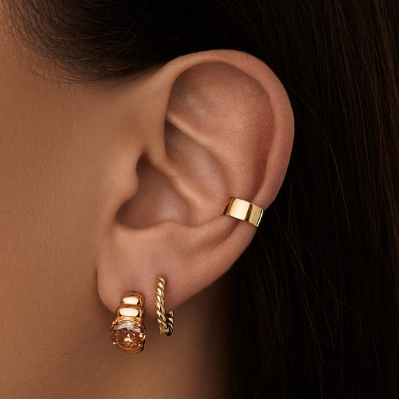 Серебряные дутые серьги с фианитом Miestilo