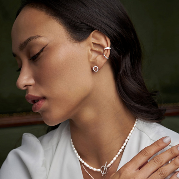 Серьги гвоздики серебро 925 женские круглые с фианитами Miestilo