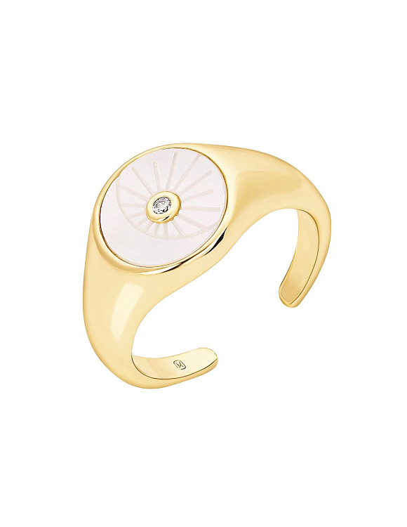 Серебряное кольцо позолоченое с натуральным перламутром и фианитом Miestilo  2