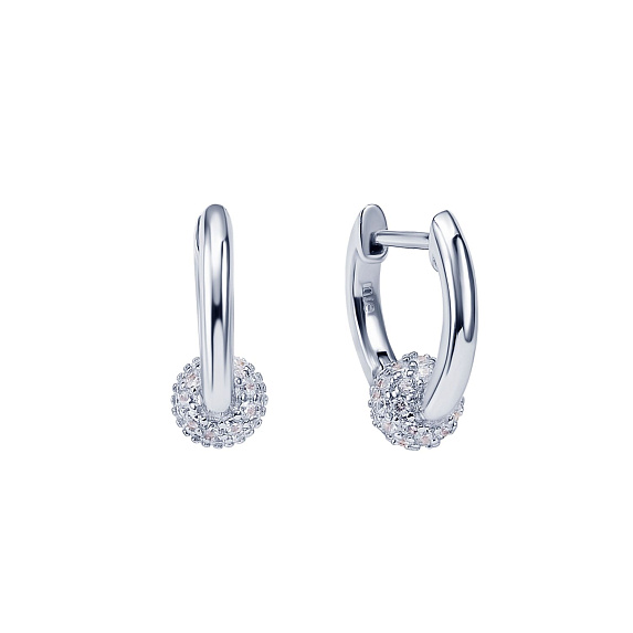 Серебряные серьги кольца с фианитами Miestilo