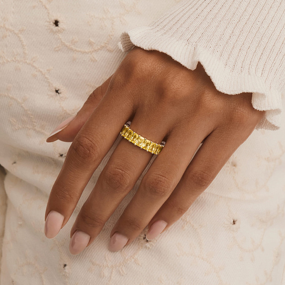 Серебряное кольцо с желтыми фианитами  Miestilo