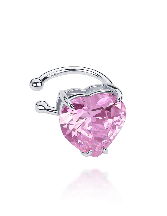 Серебряный кафф с розовым фианитом в огранке сердце Miestilo  2