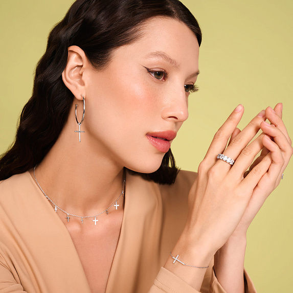Серебряные серьги кольца с крестами Miestilo