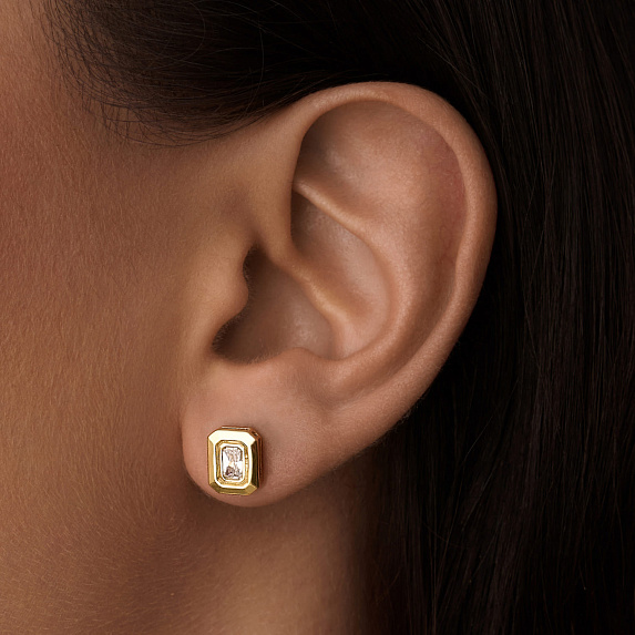 Серьги серебро 925 позолоченные гвоздики с фианитами Miestilo