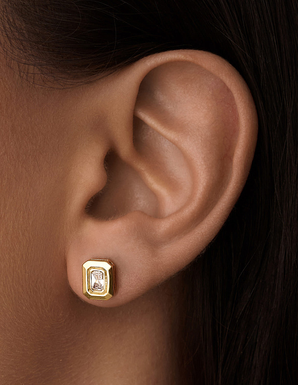 Серьги серебро 925 позолоченные гвоздики с фианитами Miestilo