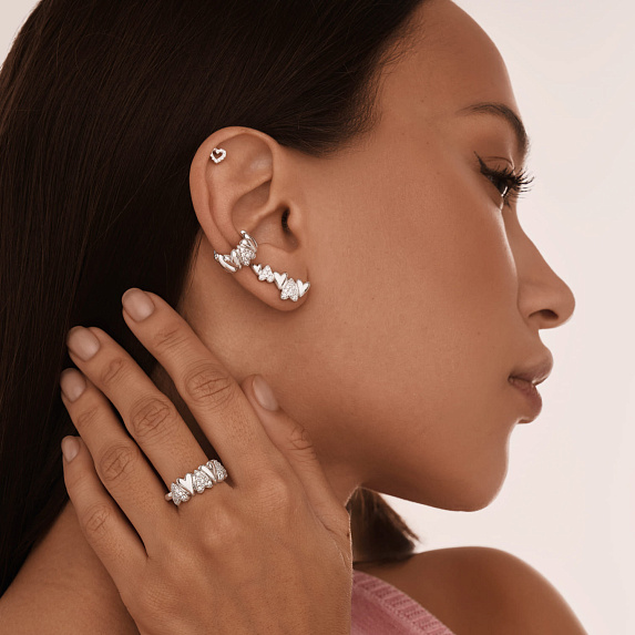 Серебряный кафф сердца с фианитами MIESTILO  Miestilo