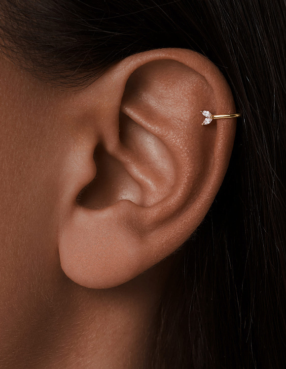 Серьга кафф серебро 925 моносерьга серебряная одиночная в позолоте Miestilo