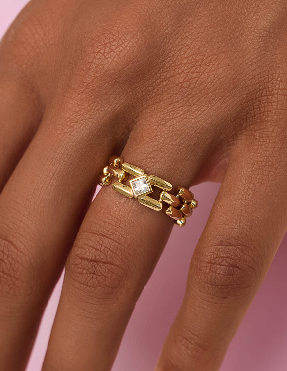 Кольцо серебро 925 позолоченное с крупными звеньями Miestilo